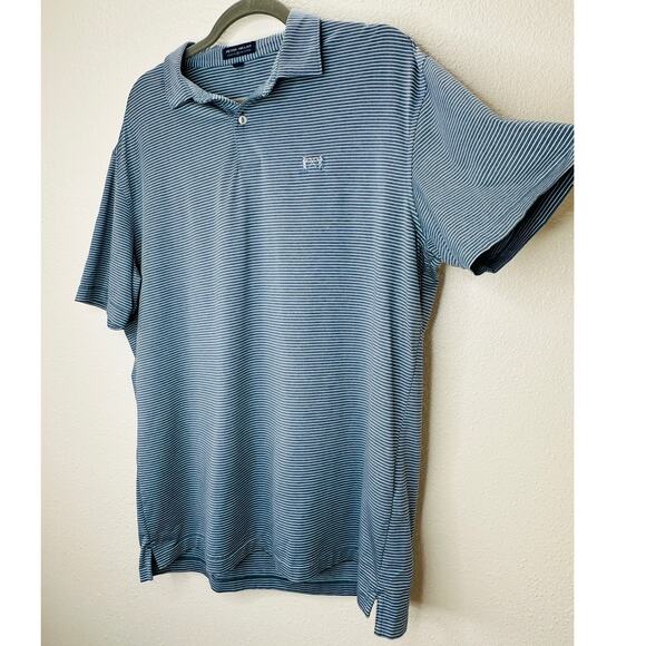 Peter Millar Light Blue & Blue Jean Stripe Short Sleeve Golf Shirt L